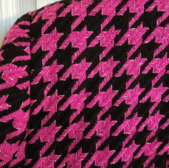 Metallic Houndstooth Tweed Blazer Black/Magenta Size Medium Boutigue Brand NWT - Picture 8 of 8